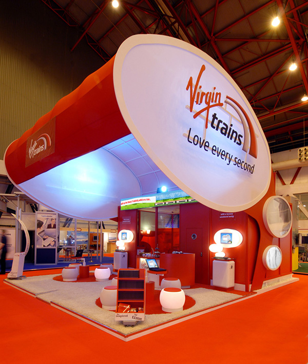 Virgin Trains booth at the Business Travel Show, Olympia, London