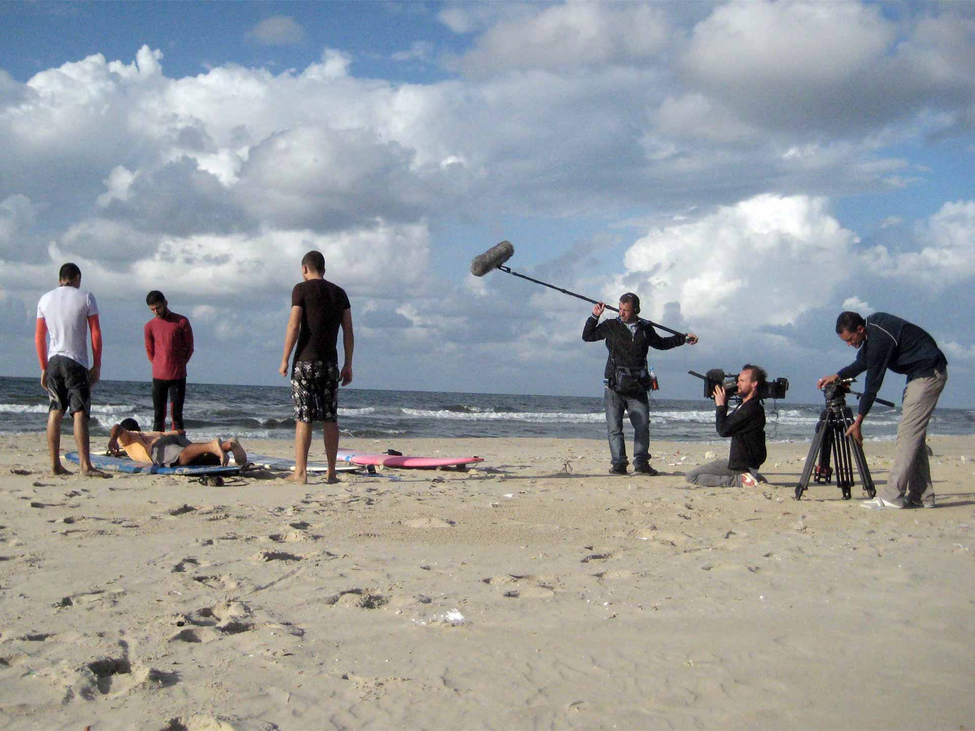 gaza-surf-club-film-crew-on-beach