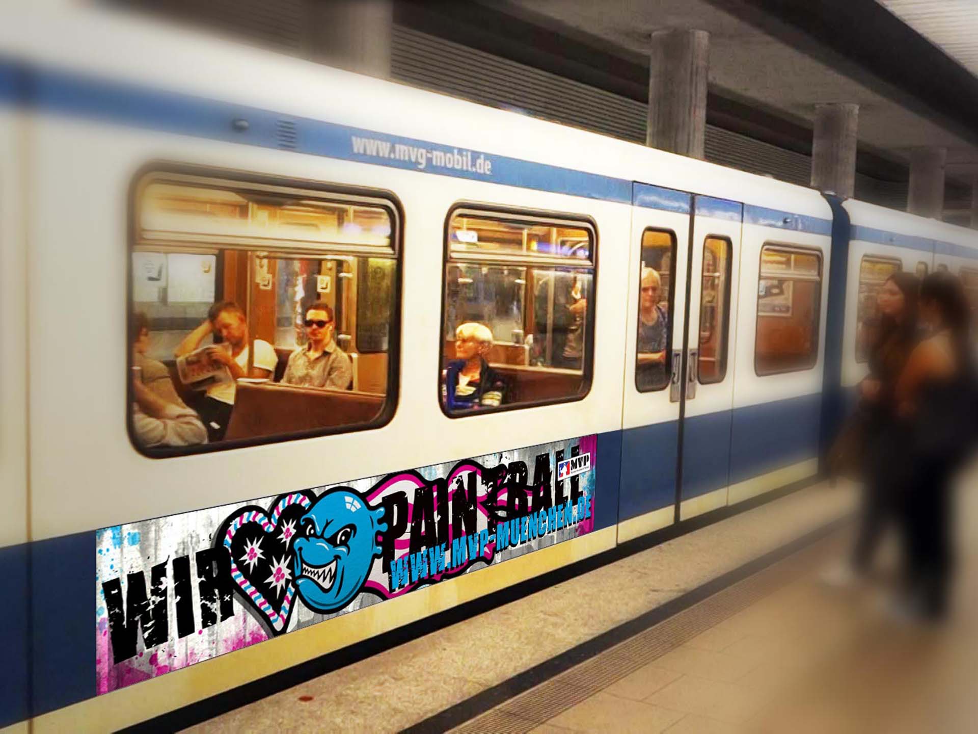 U bahn train poster for paintball game graffiti style